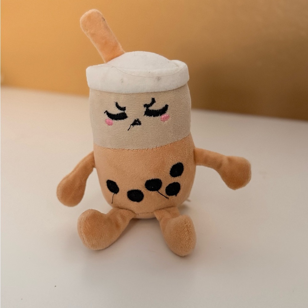 Plush Boba Tea Toy - Tan and White